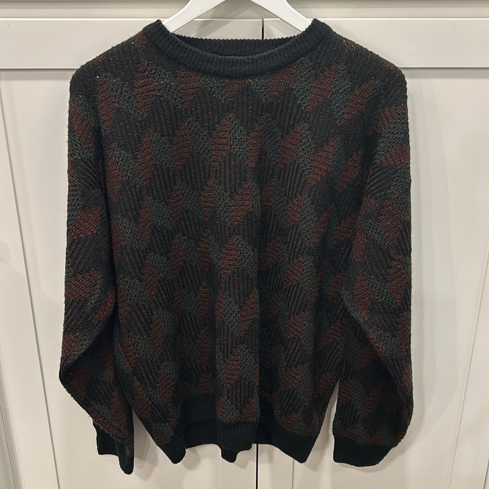 Jantzen VTG Y2k Coogie Cosby Grandpacore Black Red Patterned Sweater Men’s Large